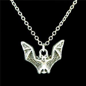 Gothic Silver Bat in Flight Necklace